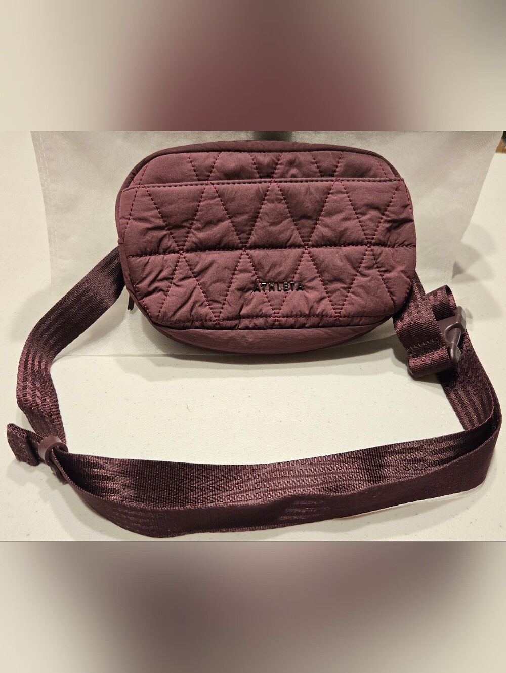 Athleta Quilted Crossbody Bag in Plum Wine